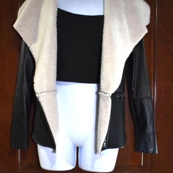 Ecru Anthropologie Suede Sherpa Lined jacket Size Small Black - Picture 8 of 14